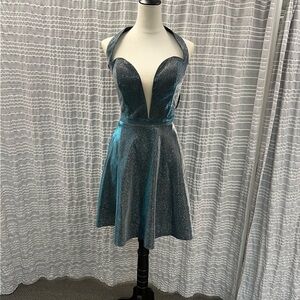 Splash Metallic Teal Backless Dress
